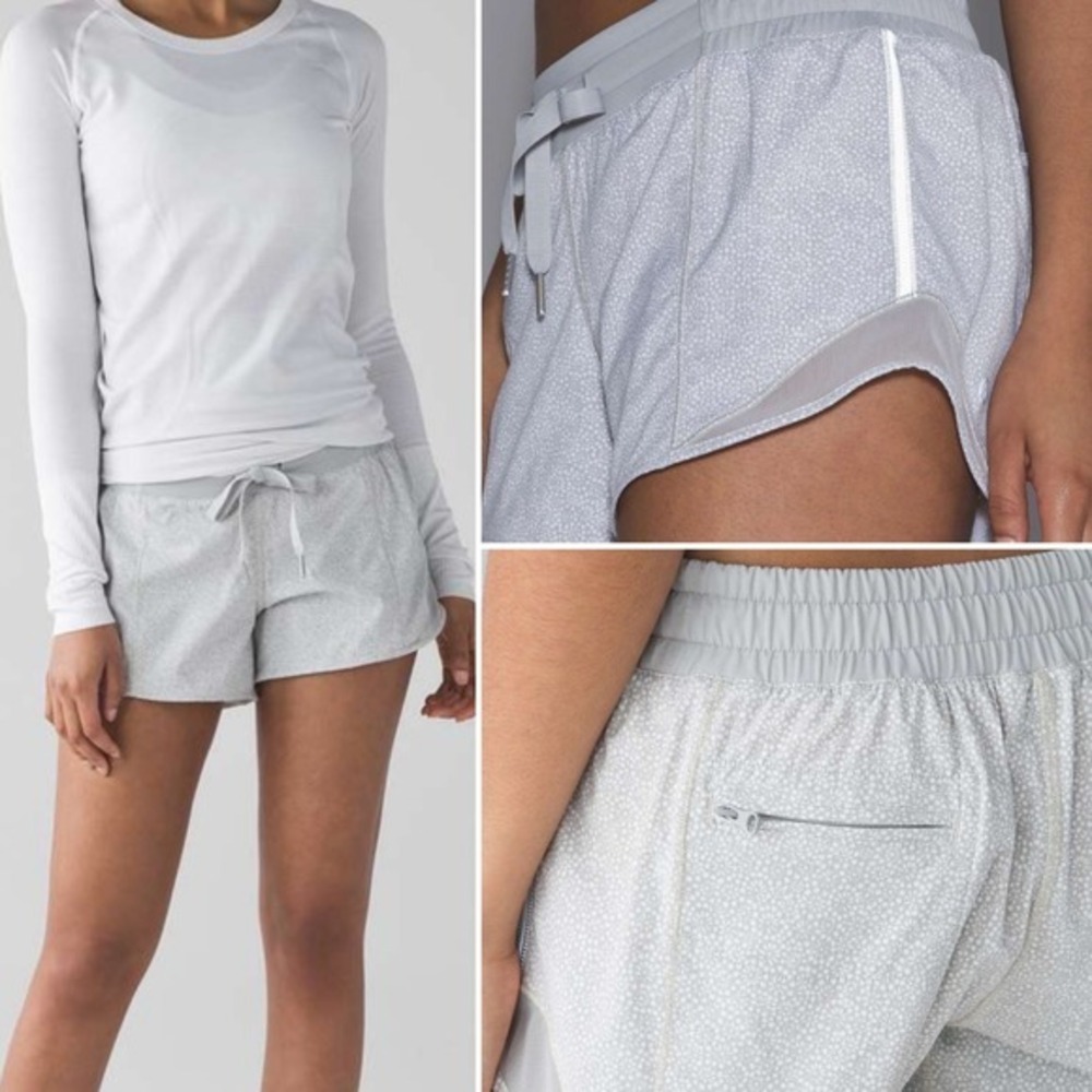 Lululemon Hotty Hot Shorts Freckle Flower‎ Grey Womens Size 10 Long Run LW7FE1S